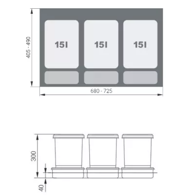 Einbau-Abfallsammler UNI - 80 cm, grau