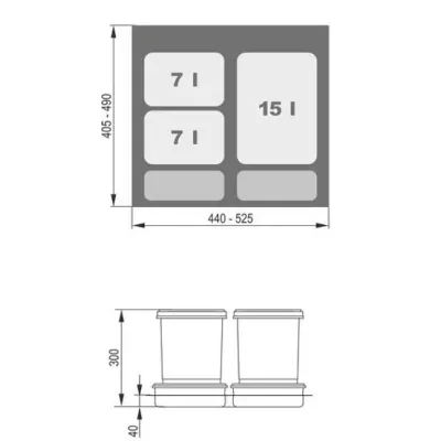 Einbau-Abfallsammler UNI - 60 cm, grau