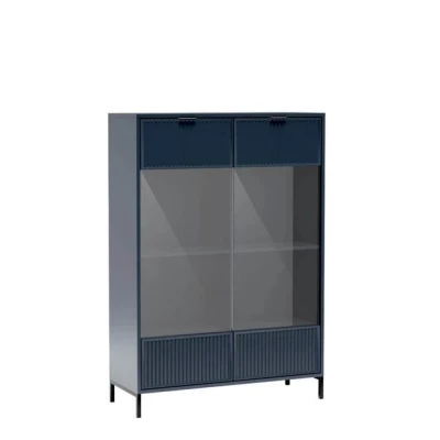 Niedrige Vitrine CORA - Indigo + KOSTENLOSE LED-Beleuchtung