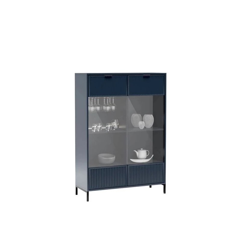 Niedrige Vitrine CORA - Indigo + KOSTENLOSE LED-Beleuchtung