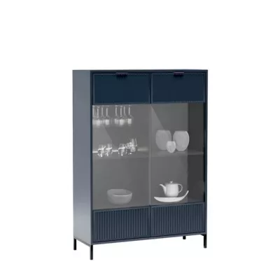 Niedrige Vitrine CORA - Indigo + KOSTENLOSE LED-Beleuchtung