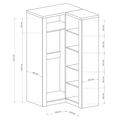 Eckkleiderschrank 106 cm BESS - Dunkelasche