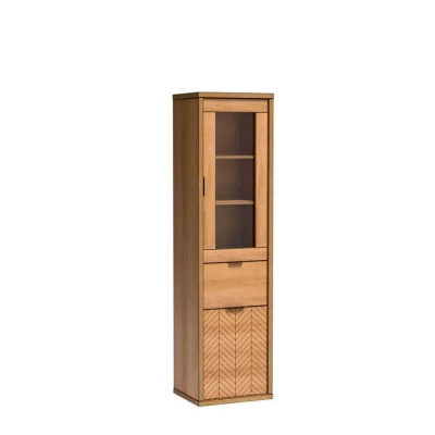 Hohe, schmale Vitrine DELA - Karamell-Eiche