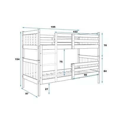 Kinder-Etagenbett 90x190 EUNIKA mit Matratzen - Kiefer