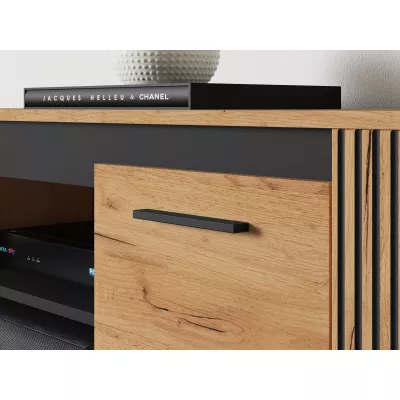 TV-Ständer MING – Eichenholz, Gold/Schwarz