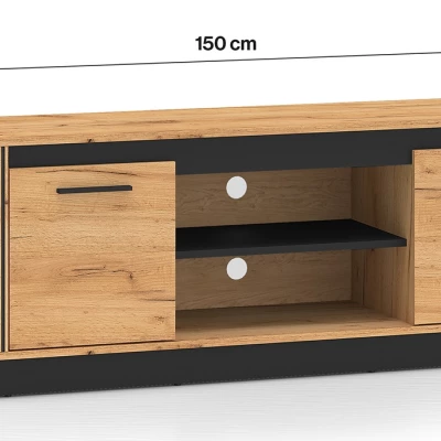 TV-Ständer MING – Eichenholz, Gold/Schwarz