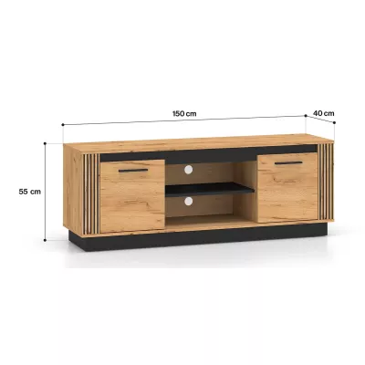TV-Ständer MING – Eichenholz, Gold/Schwarz