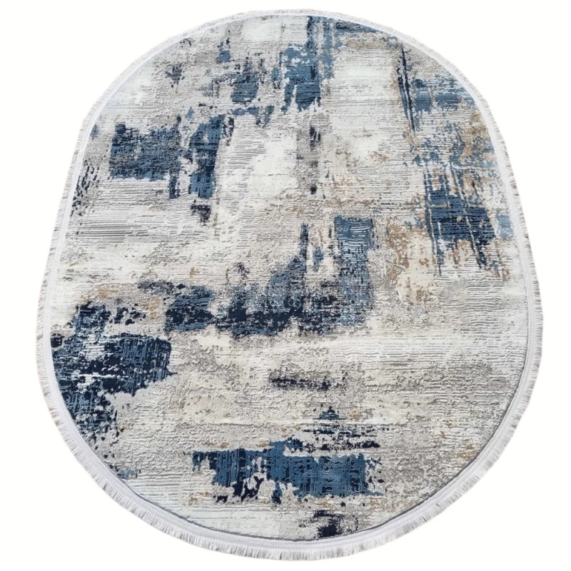 Ovaler Stückteppich 80x150 cm STEFANO - blau / grau