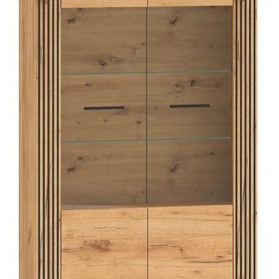 Vitrine mit Glasteil MING - Craft Eiche Gold/Schwarz