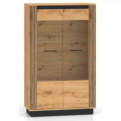 Vitrine mit Glasteil MING - Craft Eiche Gold/Schwarz