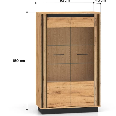 Vitrine mit Glasteil MING - Craft Eiche Gold/Schwarz