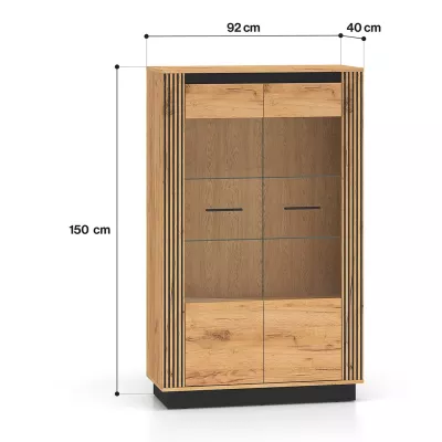 Vitrine mit Glasteil MING - Craft Eiche Gold/Schwarz