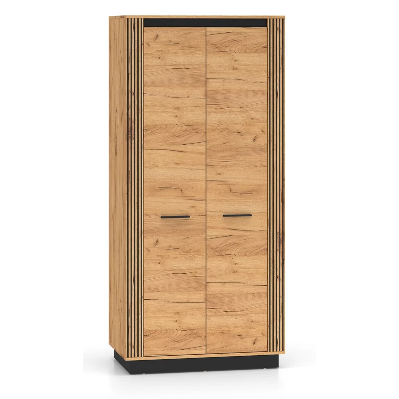 Zweitüriger Kleiderschrank 92 cm MING - Eiche Gold/Schwarz