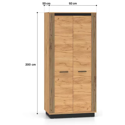 Zweitüriger Kleiderschrank 92 cm MING - Eiche Gold/Schwarz