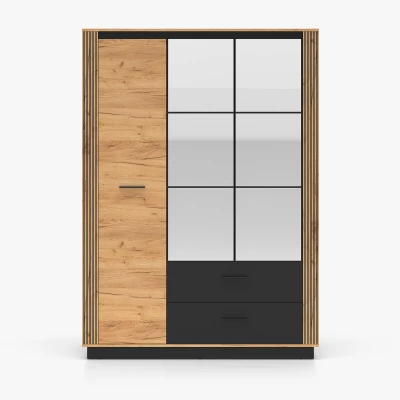 Dreitüriger Kleiderschrank 150 cm MING - Eichenholz Gold/Schwarz