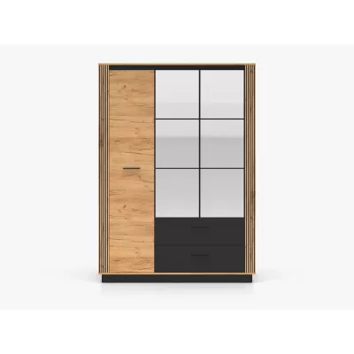 Dreitüriger Kleiderschrank 150 cm MING - Eichenholz Gold/Schwarz