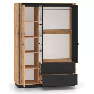 Dreitüriger Kleiderschrank 150 cm MING - Eichenholz Gold/Schwarz