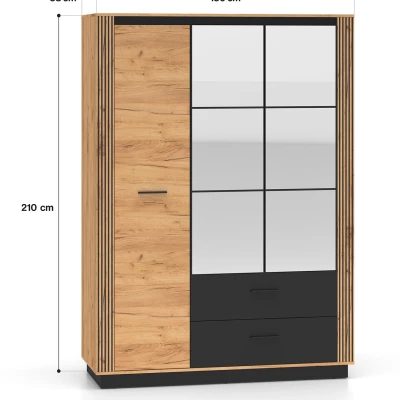 Dreitüriger Kleiderschrank 150 cm MING - Eichenholz Gold/Schwarz