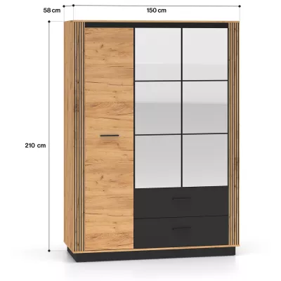 Dreitüriger Kleiderschrank 150 cm MING - Eichenholz Gold/Schwarz