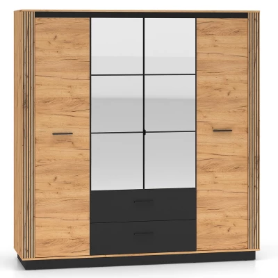Viertüriger Kleiderschrank 200 cm MING - Eiche Gold/Schwarz