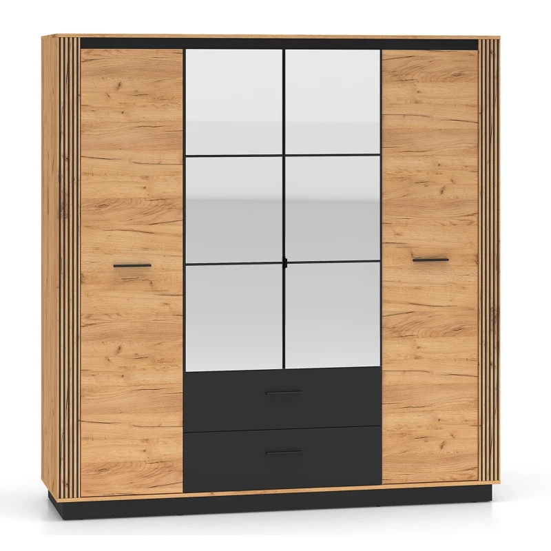 Viertüriger Kleiderschrank 200 cm MING - Eiche Gold/Schwarz