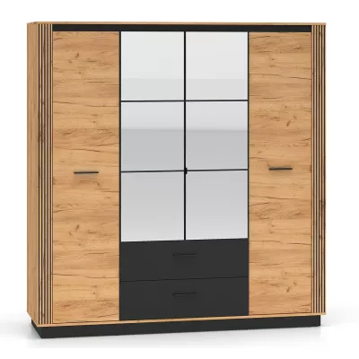 Viertüriger Kleiderschrank 200 cm MING - Eiche Gold/Schwarz