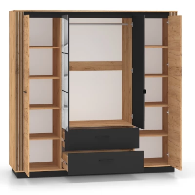 Viertüriger Kleiderschrank 200 cm MING - Eiche Gold/Schwarz