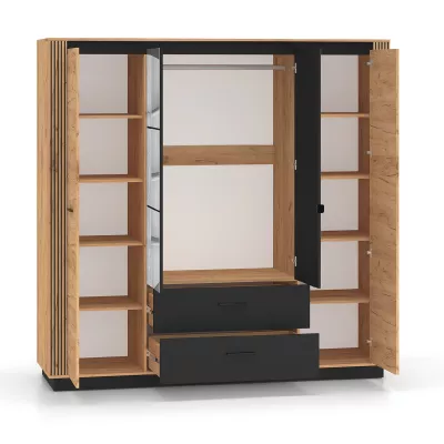Viertüriger Kleiderschrank 200 cm MING - Eiche Gold/Schwarz
