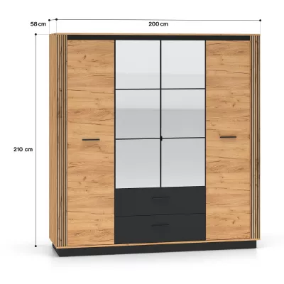 Viertüriger Kleiderschrank 200 cm MING - Eiche Gold/Schwarz