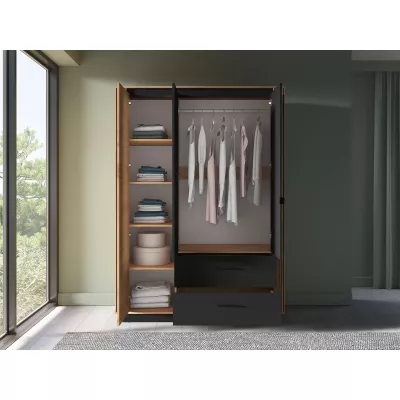 Dreitüriger Kleiderschrank 150 cm MING - Eichenholz Gold/Schwarz