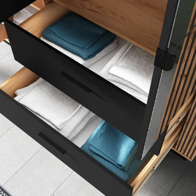 Dreitüriger Kleiderschrank 150 cm MING - Eichenholz Gold/Schwarz