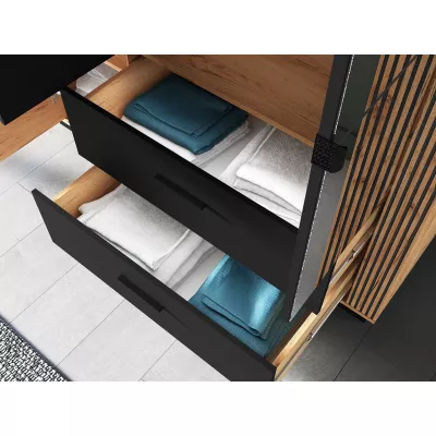 Dreitüriger Kleiderschrank 150 cm MING - Eichenholz Gold/Schwarz