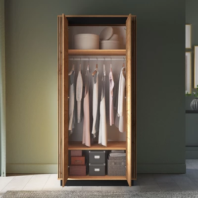 Zweitüriger Kleiderschrank 92 cm MING - Eiche Gold/Schwarz