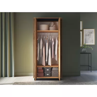Zweitüriger Kleiderschrank 92 cm MING - Eiche Gold/Schwarz