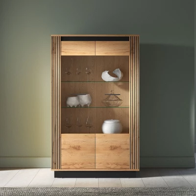 Vitrine mit Glasteil MING - Craft Eiche Gold/Schwarz