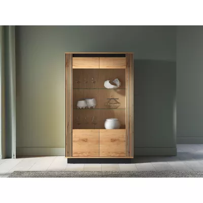 Vitrine mit Glasteil MING - Craft Eiche Gold/Schwarz