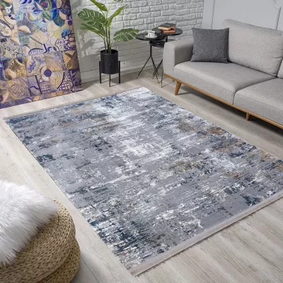 Rechteckiger Stückteppich 120x170 cm STEFANO - grau / blau / weiß