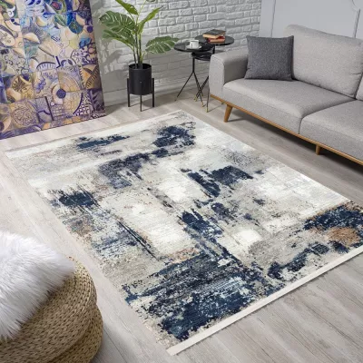 Rechteckiger Teppich 80x150 cm STEFANO - blau / grau