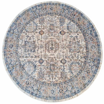 Runder Teppich 120 cm FRANCO mit Ornamenten - blau / beige
