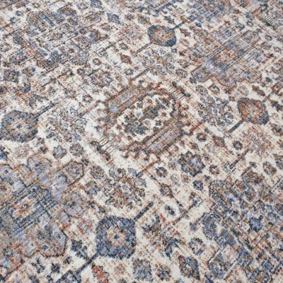 Runder Teppich 120 cm FRANCO mit Ornamenten - blau / beige