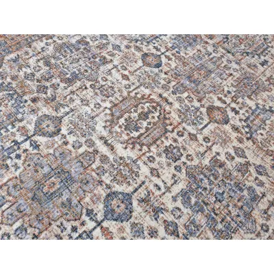 Runder Teppich 120 cm FRANCO mit Ornamenten - blau / beige