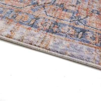 Runder Teppich 120 cm FRANCO mit Ornamenten - blau / beige