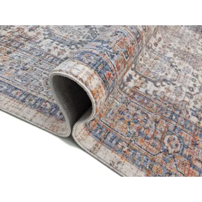 Runder Teppich 100 cm FRANCO mit Ornamenten - blau / beige