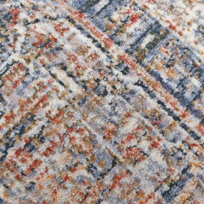 Runder Teppich 100 cm FRANCO mit Ornamenten - blau / beige
