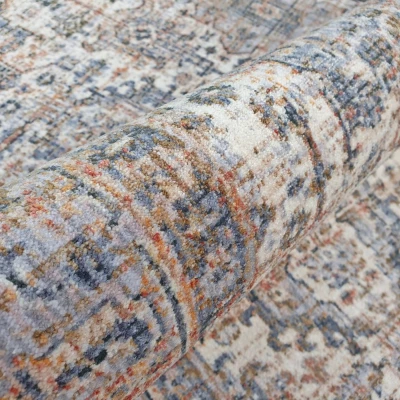 Runder Teppich 100 cm FRANCO mit Ornamenten - blau / beige
