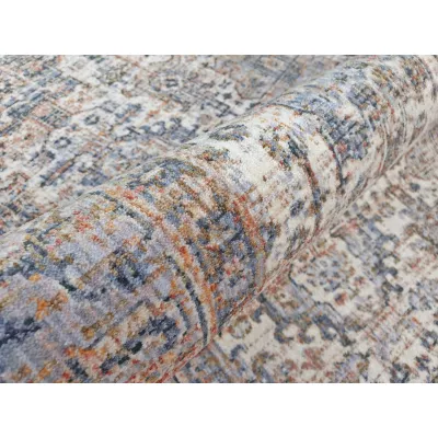 Runder Teppich 100 cm FRANCO mit Ornamenten - blau / beige