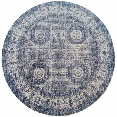 Runder Teppich 140 cm FRANCO mit Ornamenten - blau / weiß