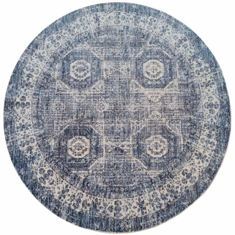 Runder Teppich 140 cm FRANCO mit Ornamenten - blau / weiß