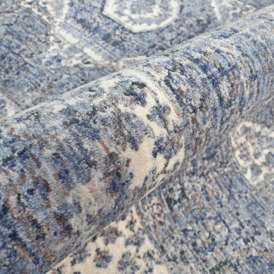 Runder Teppich 140 cm FRANCO mit Ornamenten - blau / weiß