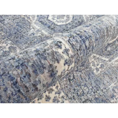 Runder Teppich 140 cm FRANCO mit Ornamenten - blau / weiß